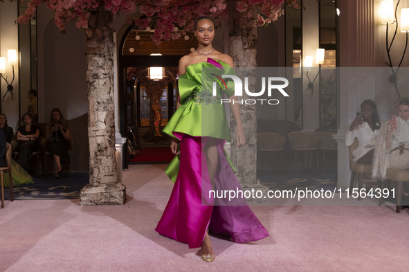 A model walks the runway at the Nardos show during September 2024 New York Fashion Week at Daniel in New York, New York, USA, on September 9...