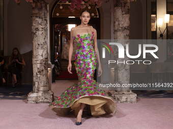 A model walks the runway at the Nardos show during September 2024 New York Fashion Week at Daniel in New York, New York, USA, on September 9...