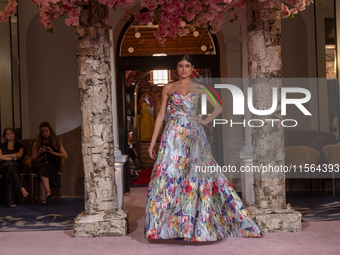 A model walks the runway at the Nardos show during September 2024 New York Fashion Week at Daniel in New York, New York, USA, on September 9...