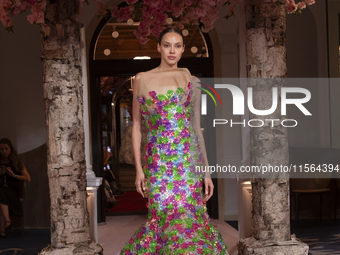 A model walks the runway at the Nardos show during September 2024 New York Fashion Week at Daniel in New York, New York, USA, on September 9...