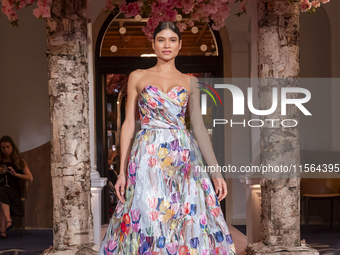 A model walks the runway at the Nardos show during September 2024 New York Fashion Week at Daniel in New York, New York, USA, on September 9...