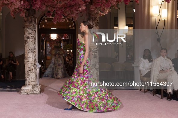 A model walks the runway at the Nardos show during September 2024 New York Fashion Week at Daniel in New York, New York, USA, on September 9...