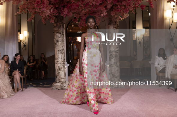 A model walks the runway at the Nardos show during September 2024 New York Fashion Week at Daniel in New York, New York, USA, on September 9...