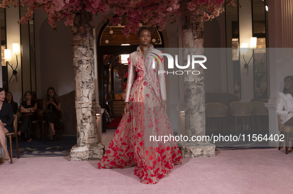 A model walks the runway at the Nardos show during September 2024 New York Fashion Week at Daniel in New York, New York, USA, on September 9...