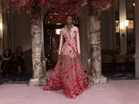 A model walks the runway at the Nardos show during September 2024 New York Fashion Week at Daniel in New York, New York, USA, on September 9...