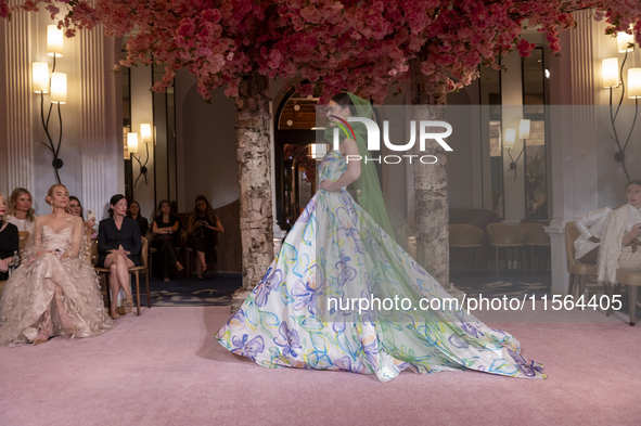 A model walks the runway at the Nardos show during September 2024 New York Fashion Week at Daniel in New York, New York, USA, on September 9...