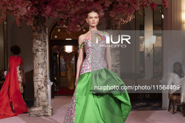 A model walks the runway at the Nardos show during September 2024 New York Fashion Week at Daniel in New York, New York, USA, on September 9...