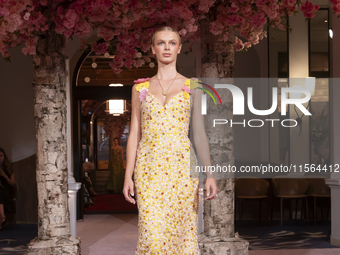 A model walks the runway at the Nardos show during September 2024 New York Fashion Week at Daniel in New York, New York, USA, on September 9...