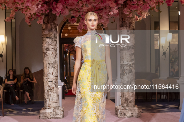 A model walks the runway at the Nardos show during September 2024 New York Fashion Week at Daniel in New York, New York, USA, on September 9...