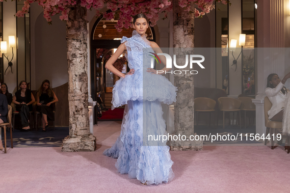 A model walks the runway at the Nardos show during September 2024 New York Fashion Week at Daniel in New York, New York, USA, on September 9...