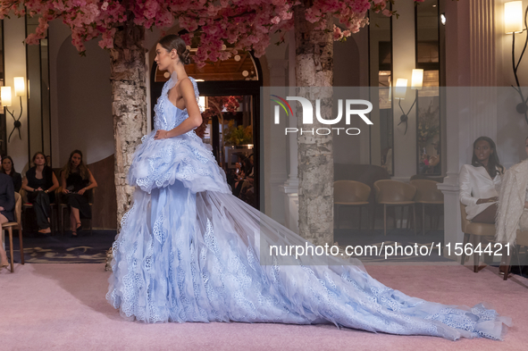 A model walks the runway at the Nardos show during September 2024 New York Fashion Week at Daniel in New York, New York, USA, on September 9...