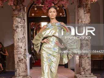 A model walks the runway at the Nardos show during September 2024 New York Fashion Week at Daniel in New York, New York, USA, on September 9...