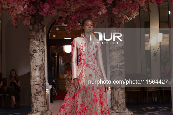 A model walks the runway at the Nardos show during September 2024 New York Fashion Week at Daniel in New York, New York, USA, on September 9...