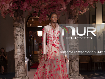 A model walks the runway at the Nardos show during September 2024 New York Fashion Week at Daniel in New York, New York, USA, on September 9...