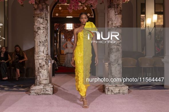 A model walks the runway at the Nardos show during September 2024 New York Fashion Week at Daniel in New York, New York, USA, on September 9...