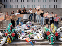 At a press conference organized by the 'Plastic Root Coalition' (a coalition aimed at eradicating plastic pollution), participants call on t...