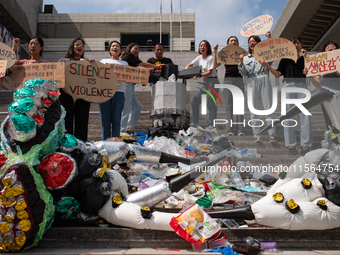 At a press conference organized by the 'Plastic Root Coalition' (a coalition aimed at eradicating plastic pollution), participants call on t...