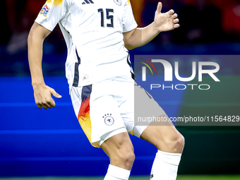 Germany defender Nico Schlotterbeck plays during the match between the Netherlands and Germany at the Johan Cruijff ArenA for the UEFA Natio...