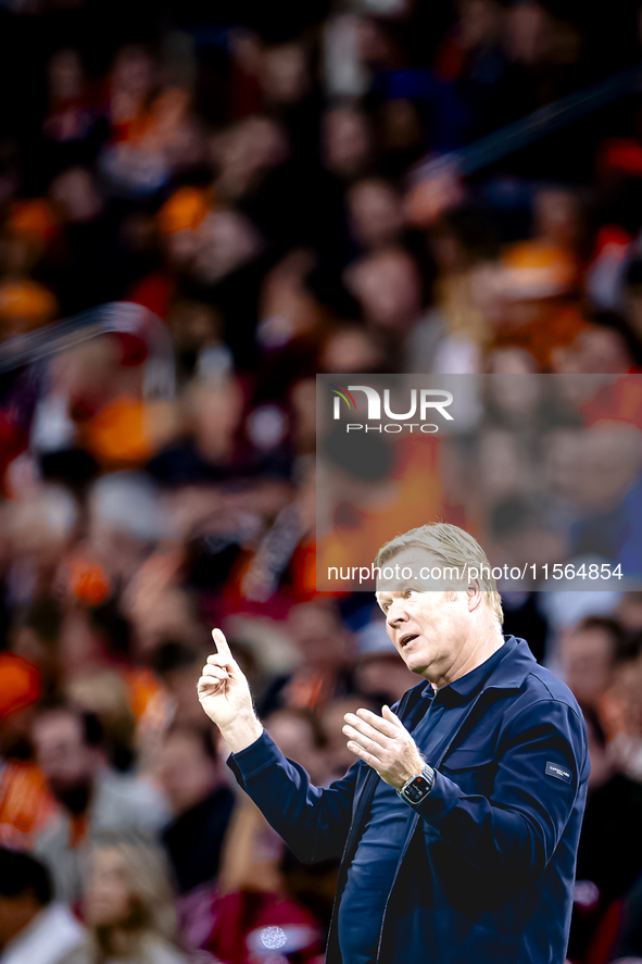 Netherlands trainer Ronald Koeman is present during the match between the Netherlands and Germany at the Johan Cruijff ArenA for the UEFA Na...