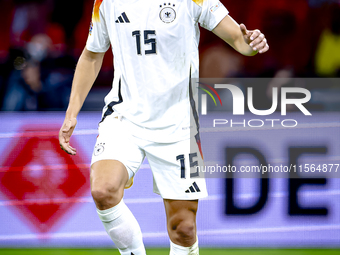 Germany defender Nico Schlotterbeck plays during the match between the Netherlands and Germany at the Johan Cruijff ArenA for the UEFA Natio...