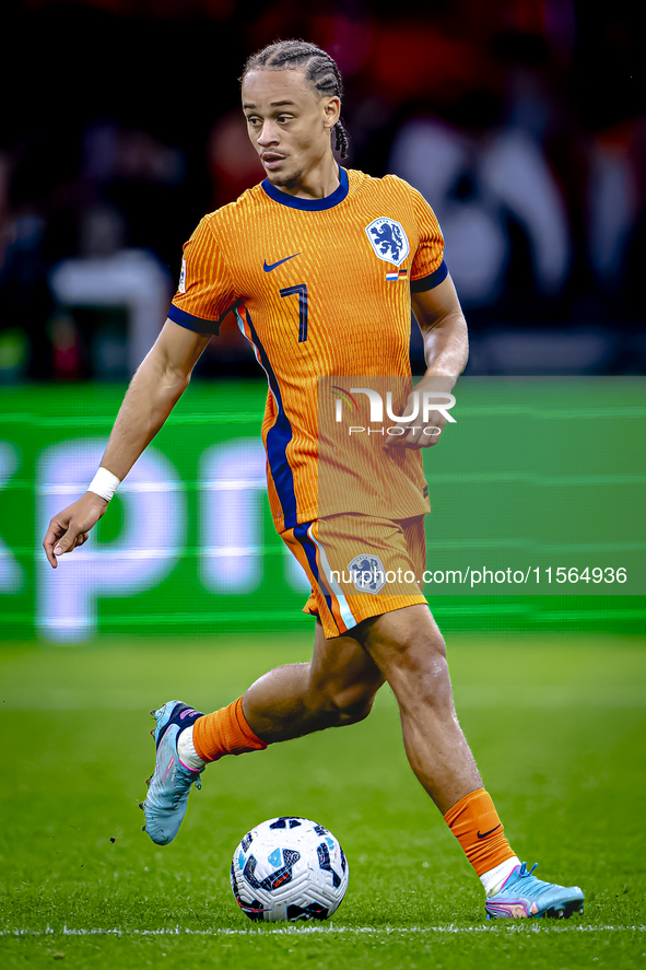 Netherlands midfielder Xavi Simons plays during the match between the Netherlands and Germany at the Johan Cruijff ArenA for the UEFA Nation...