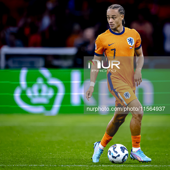 Netherlands midfielder Xavi Simons plays during the match between the Netherlands and Germany at the Johan Cruijff ArenA for the UEFA Nation...