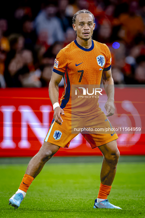 Netherlands midfielder Xavi Simons plays during the match between the Netherlands and Germany at the Johan Cruijff ArenA for the UEFA Nation...