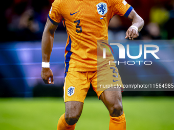 Netherlands defender Jurrien Timber plays during the match between the Netherlands and Germany at the Johan Cruijff ArenA for the UEFA Natio...