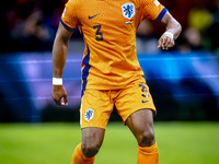 Netherlands defender Jurrien Timber plays during the match between the Netherlands and Germany at the Johan Cruijff ArenA for the UEFA Natio...