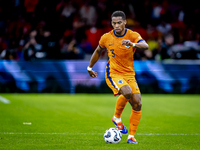 Netherlands defender Jurrien Timber plays during the match between the Netherlands and Germany at the Johan Cruijff ArenA for the UEFA Natio...