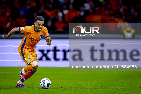 Netherlands midfielder Quinten Timber plays during the match between the Netherlands and Germany at the Johan Cruijff ArenA for the UEFA Nat...