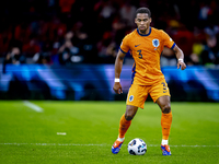 Netherlands defender Jurrien Timber plays during the match between the Netherlands and Germany at the Johan Cruijff ArenA for the UEFA Natio...