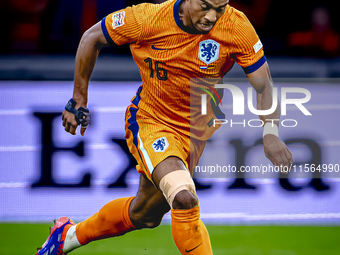 Netherlands midfielder Quinten Timber plays during the match between the Netherlands and Germany at the Johan Cruijff ArenA for the UEFA Nat...