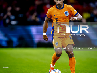 Netherlands defender Jurrien Timber plays during the match between the Netherlands and Germany at the Johan Cruijff ArenA for the UEFA Natio...