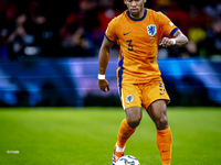 Netherlands defender Jurrien Timber plays during the match between the Netherlands and Germany at the Johan Cruijff ArenA for the UEFA Natio...