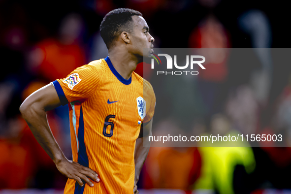 Netherlands midfielder Ryan Gravenberch plays during the match between the Netherlands and Germany at the Johan Cruijff ArenA for the UEFA N...