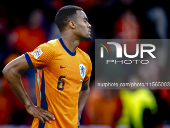 Netherlands midfielder Ryan Gravenberch plays during the match between the Netherlands and Germany at the Johan Cruijff ArenA for the UEFA N...