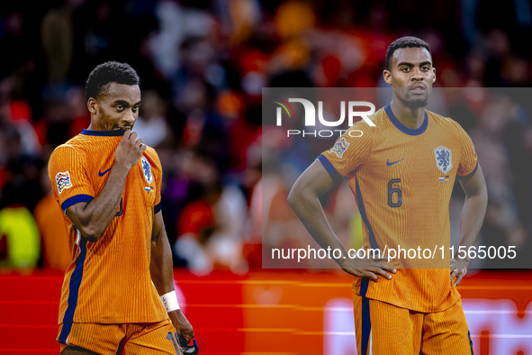 Netherlands midfielders Quinten Timber and Ryan Gravenberch play during the match between the Netherlands and Germany at the Johan Cruijff A...