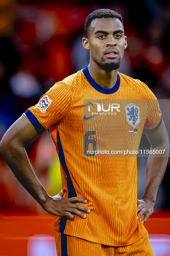 Netherlands midfielder Ryan Gravenberch plays during the match between the Netherlands and Germany at the Johan Cruijff ArenA for the UEFA N...