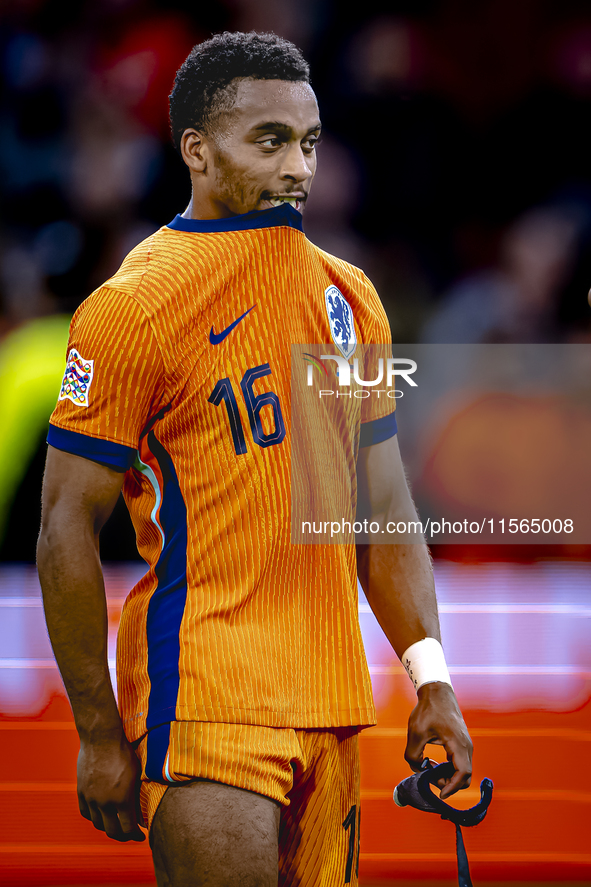 Netherlands midfielder Quinten Timber plays during the match between the Netherlands and Germany at the Johan Cruijff ArenA for the UEFA Nat...