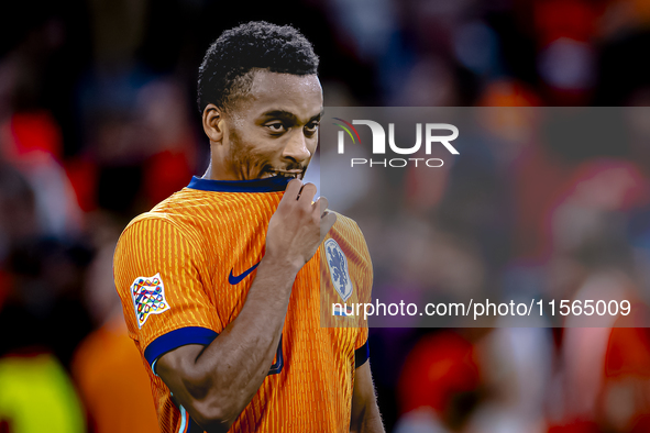 Netherlands midfielder Quinten Timber plays during the match between the Netherlands and Germany at the Johan Cruijff ArenA for the UEFA Nat...