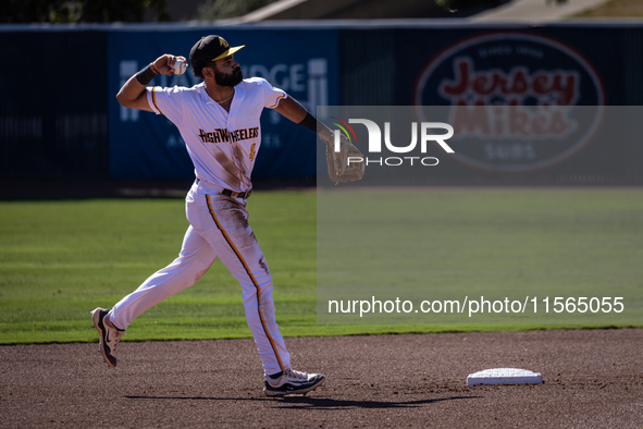 The Yolo High Wheelers (14) beat the Oakland Ballers (4) in game 1 (round 1) of the Pioneer Baseball League's playoffs in Davis, Calif., on...