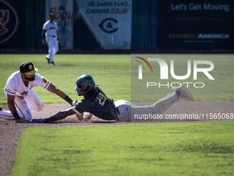 The Yolo High Wheelers (14) beat the Oakland Ballers (4) in game 1 (round 1) of the Pioneer Baseball League's playoffs in Davis, Calif., on...