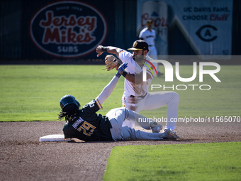 The Yolo High Wheelers (14) beat the Oakland Ballers (4) in game 1 (round 1) of the Pioneer Baseball League's playoffs in Davis, Calif., on...