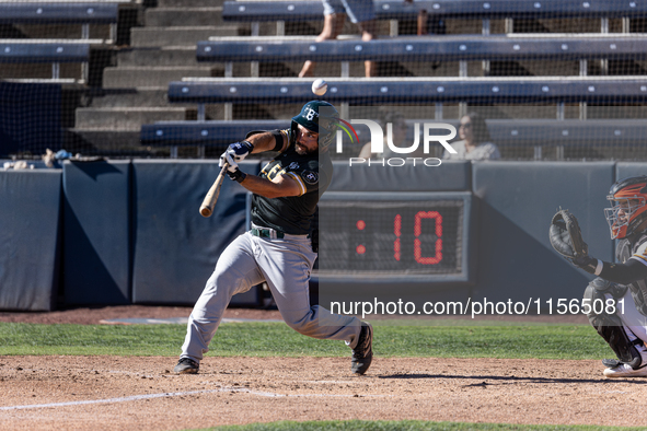 The Yolo High Wheelers (14) beat the Oakland Ballers (4) in game 1 (round 1) of the Pioneer Baseball League's playoffs in Davis, Calif., on...