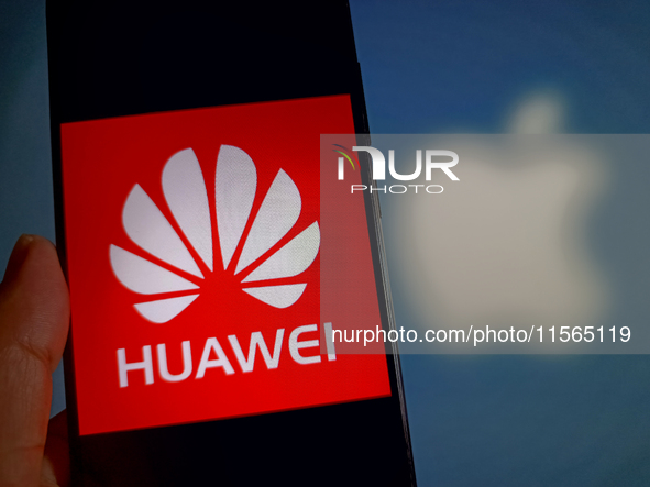 An illustration of Apple and Huawei in Suqian, China, on September 11, 2024. (Photo Illustration by Costfoto/NurPhoto)