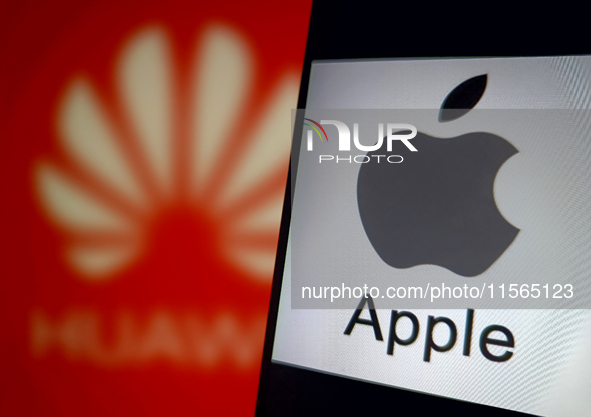 An illustration of Apple and Huawei in Suqian, China, on September 11, 2024. (Photo Illustration by Costfoto/NurPhoto)