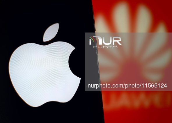 An illustration of Apple and Huawei in Suqian, China, on September 11, 2024. (Photo Illustration by Costfoto/NurPhoto)