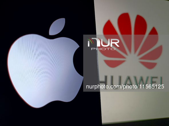 An illustration of Apple and Huawei in Suqian, China, on September 11, 2024. (Photo Illustration by Costfoto/NurPhoto)