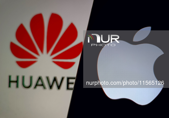 An illustration of Apple and Huawei in Suqian, China, on September 11, 2024. (Photo Illustration by Costfoto/NurPhoto)